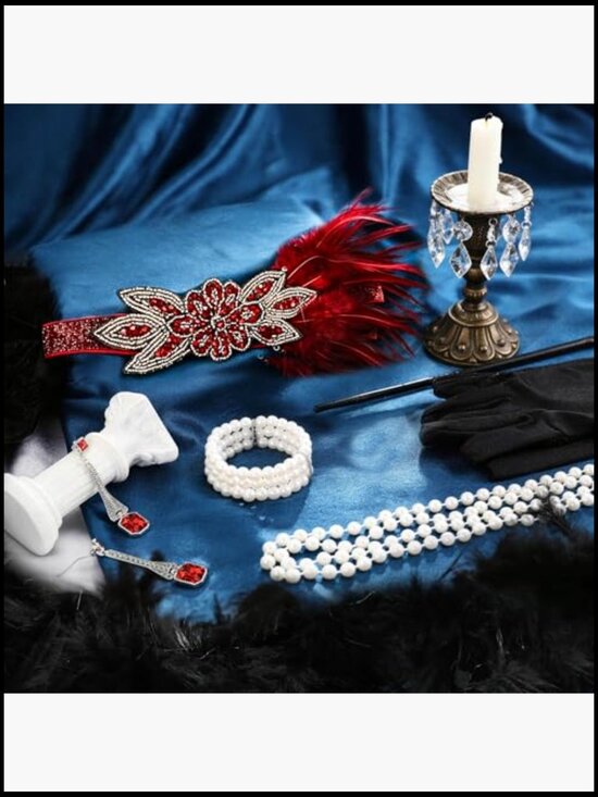 Flapper Headband Accessories Great Gatsby Roaring 20s Costume Feather Shawl Set main image 5